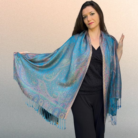 Turquoise Modal Silk Jamawar - Picture 3 of 6